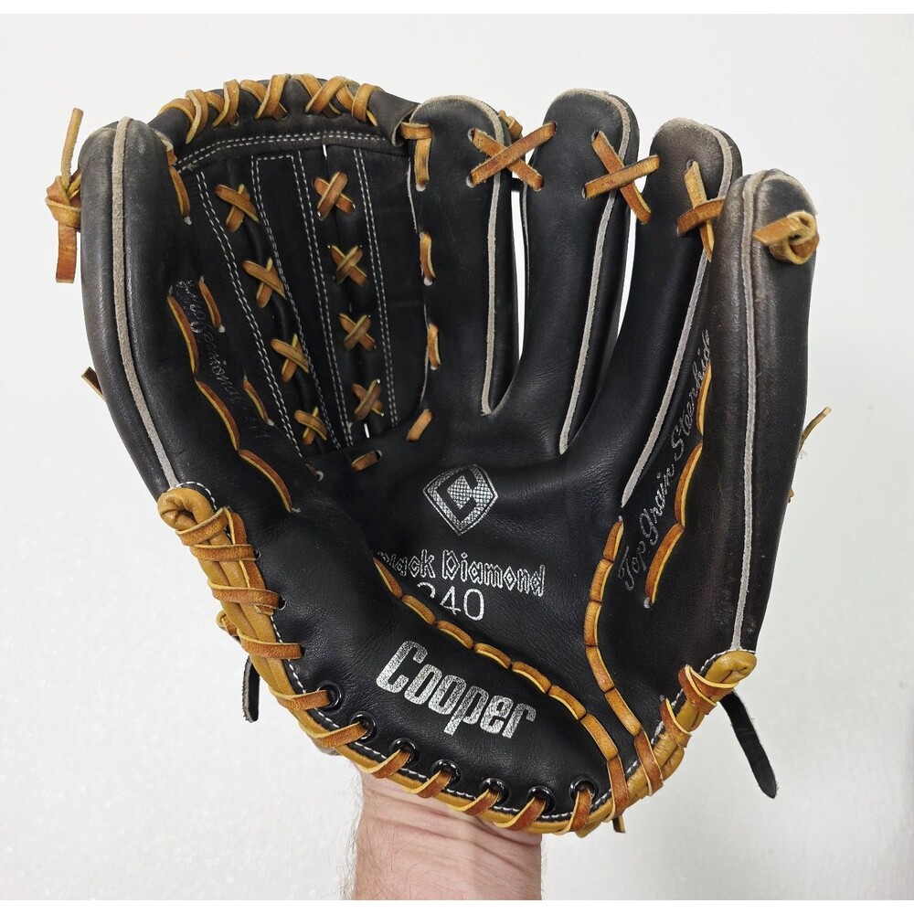Vintage Cooper Black Diamond 240 Leather Baseball Glove RHT Steerhide Black Tan